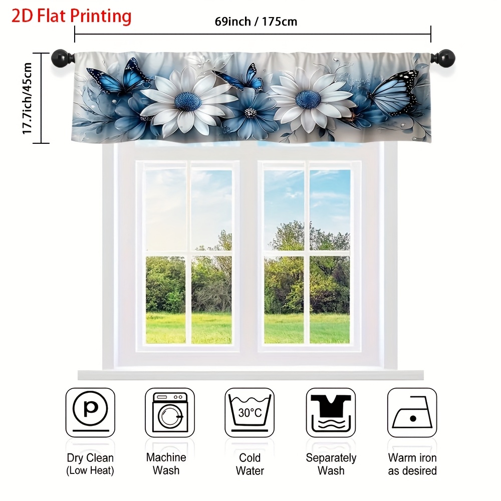 TEMU Rideau de valance 2D plat - 1 pièce avec motif de fleur , impression 2D plate et poche pour tringle, facile à installer, idéal pour salle de