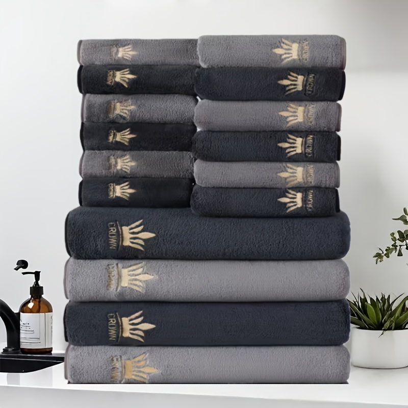 Image of 16pcs Absorbent Coral Towel Set - 4pcs Bath Towels, 70x140cm And 6pcs Hand Towels, 42x70cm, 6pcs Face Towels, 35x35cm, Quick-dry, Absorbent, Lightweight, And Camping Towel Set