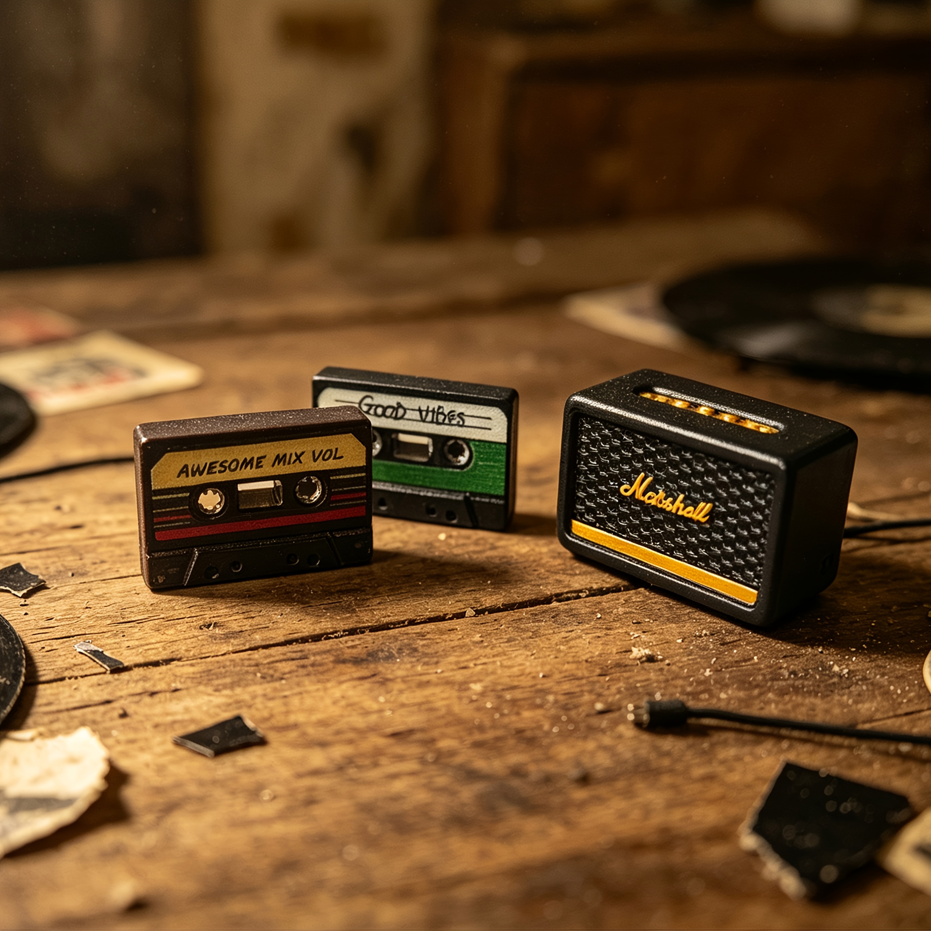 TEMU 3pcs Set 1:12 Scale Miniature Vintage Player, Miniature Collection Vintage Ornament Set, Mini Scene Photography Props, Micro Landscape