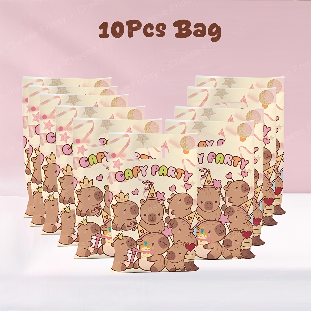 TEMU Lot de 10/30 sacs cadeaux CAPYBARAFAMILY Capybara, sacs en plastique mignons sur le thème du capybara avec imprimé capybara, adaptés pour les