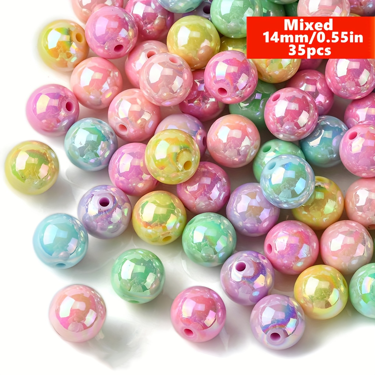 TEMU Perles d'espacement rondes en acrylique de couleurs mélangées 14 mm, 35 pièces, pour la fabrication de bijoux, et bracelets