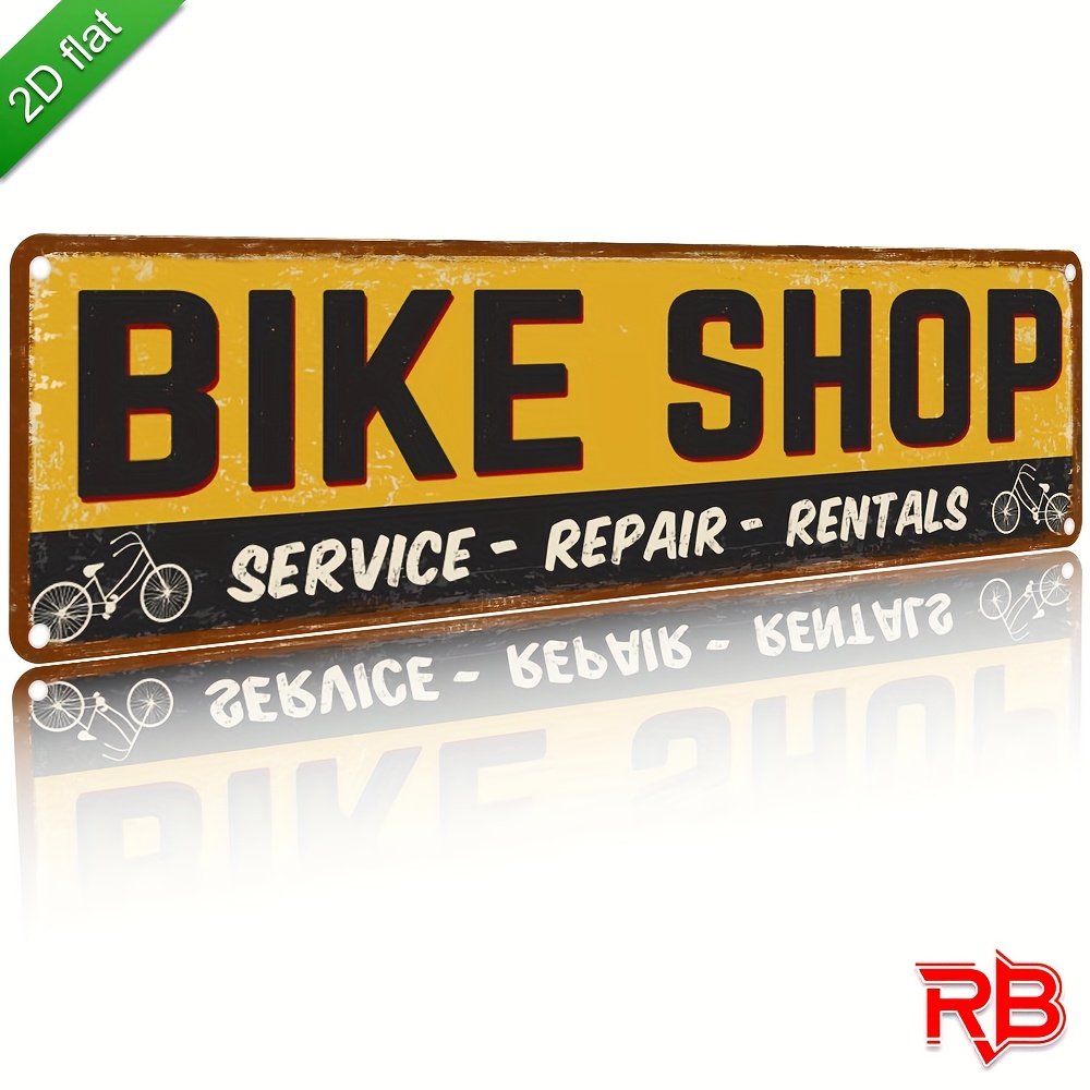 TEMU Vintage "bike Shop" Metal Sign - 40.64x10.16cm Uv-printed Aluminum, Yellow With Black Lettering - Ideal For Home, Cafe, Restaurant Decor -