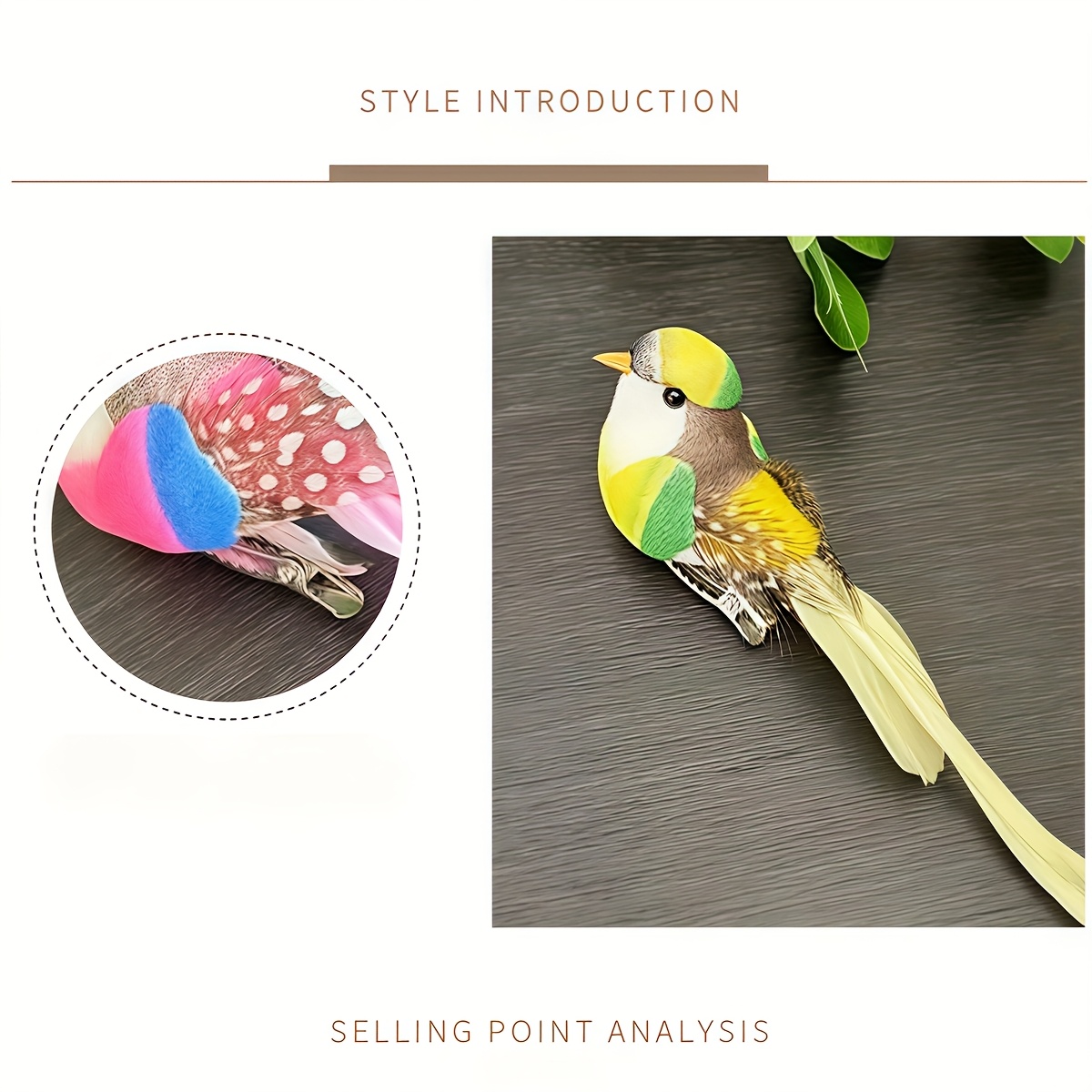 6 Petits Oiseaux Artificiels Réalistes à Clip – Plumage Naturel, Déco Suspendue Jardin, Noël, Bricolage, Arbres & Fleurs