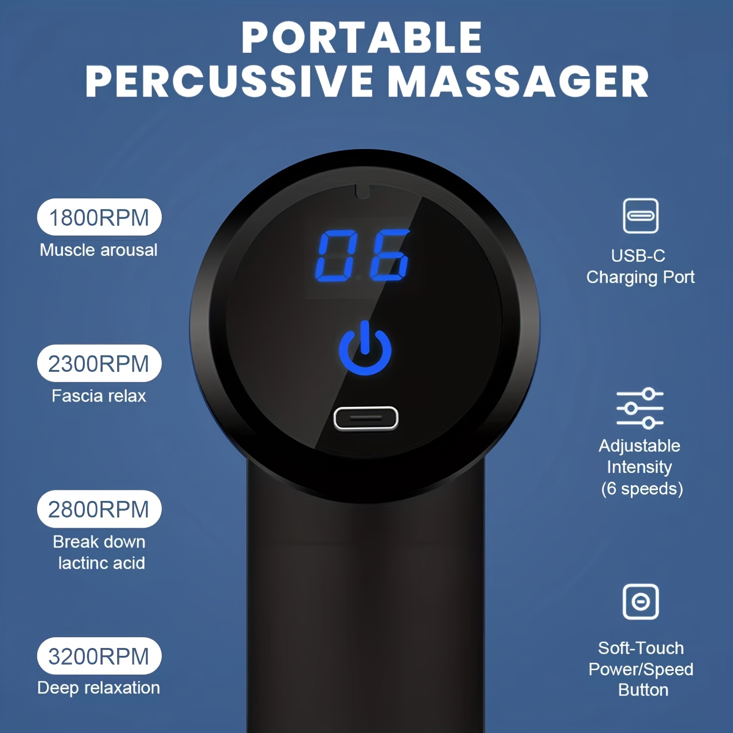Portable Digital Fascia Gun with LCD Display Electric Massage Gun, Six Levels of Adjustable Silent Fascia Gun, Long Battery Life, Four Interchangeable Massage Heads, Suitable for Sports And Fitness