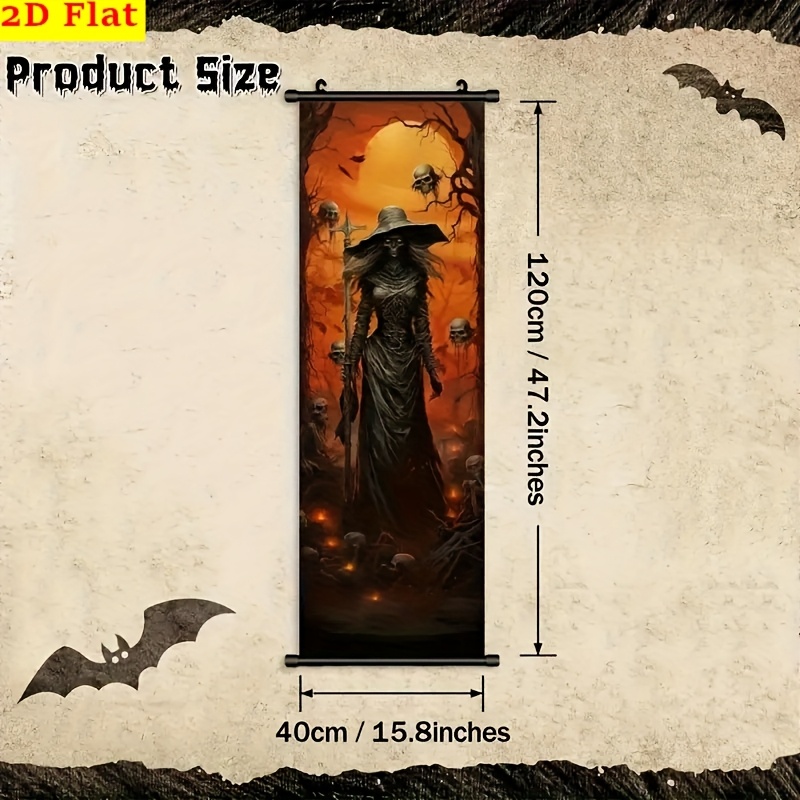 TEMU Halloween Hanging Banner, Courtyard Horrible Weird Stuff Pumpkin Bat Party Canvas Painting, Posters Wall Art For Room Decoration, Artwork Wall