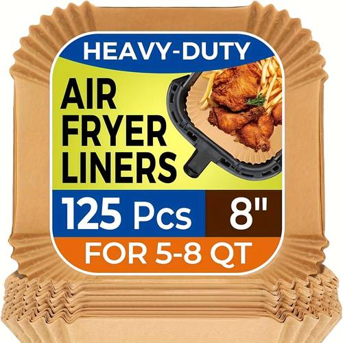 125pcs air fryer paper liners disposable liners for fryer non stick air fryer liners square unbleached 8 inches suitable for 5 8 fryers ideal for baking microwaving air fryer accessories