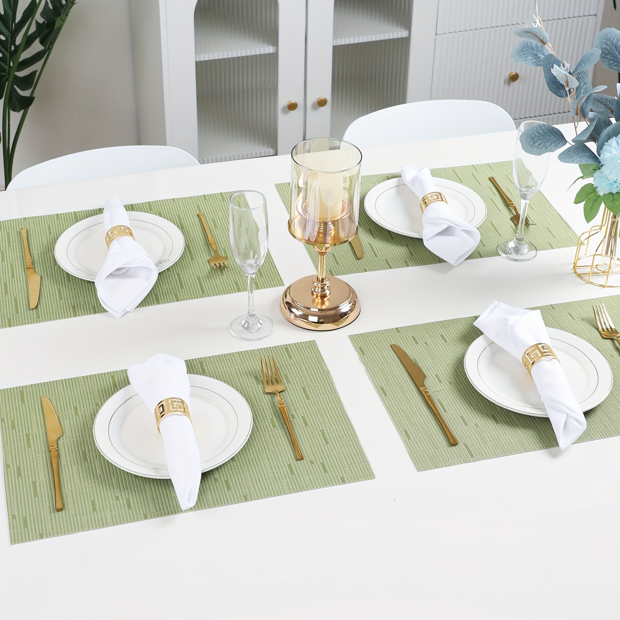 Of 4 Bamboo Rectangular Table Mats, Pvc Dining Mats Suitable For Hotels And Western-style Dining