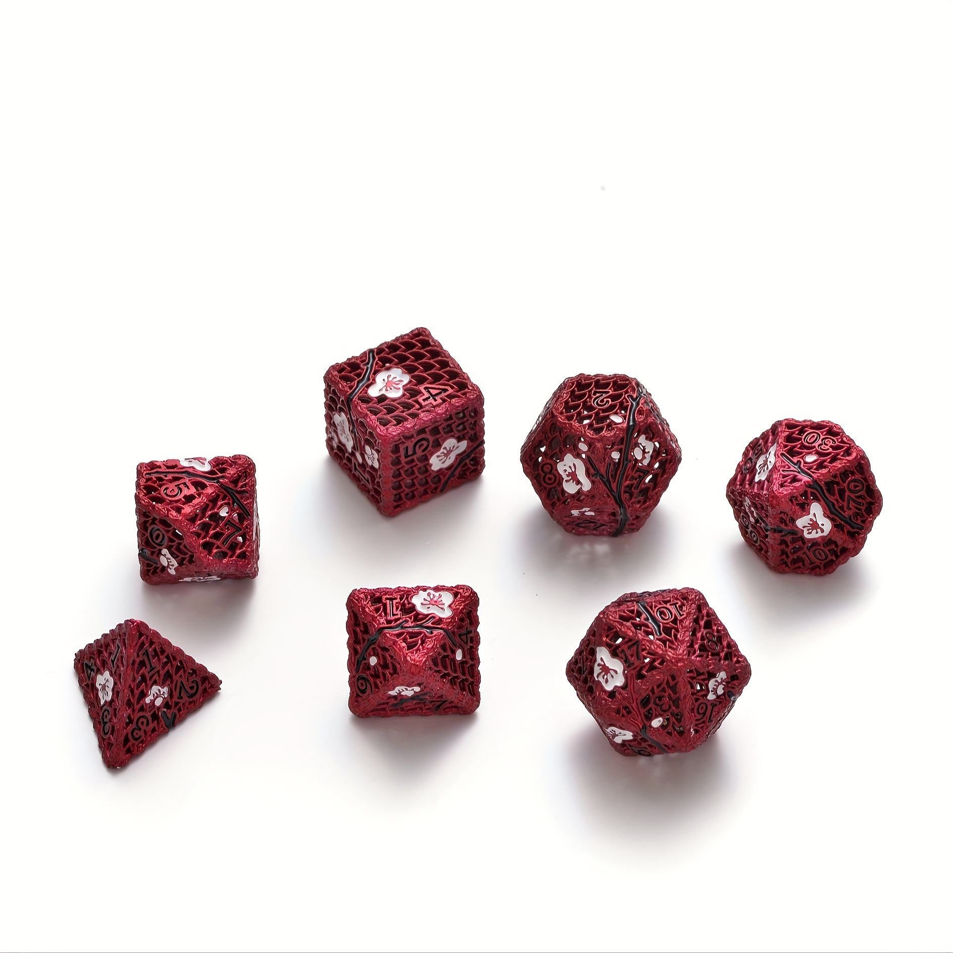 D&D Metal Dice Kit, 7 Rose Metal Hollow Dice Kit