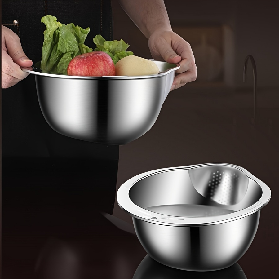 Stainless Steel Multi-Purpose Kitchen Skimmer - Ideal for Washing Rice, Draining Fruit, and Cleaning Vegetables - Durable, Food-safe Mesh Strainer with Handle for Efficient Water Filtration, Rice Scoop