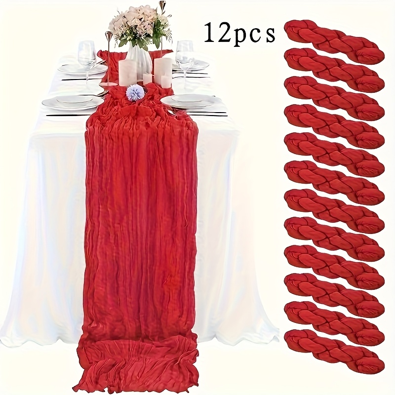 TEMU 12 Festive Red Romantic Bohemian Table Runners - Suitable For Weddings, Receptions, And Party Decorations, Easy To Store - 100% Polyester, Rectangular, Covered Polyester Fabric