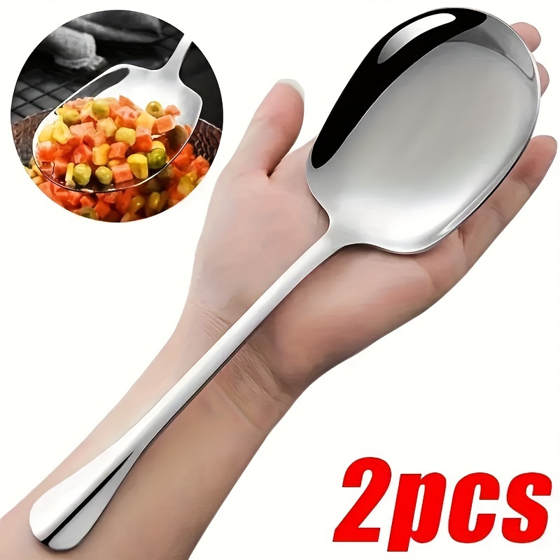 TEMU 2pcs Set Large Stainless Steel Long Handles - Durable & Thick, For , Hotels, Cafeterias & Restaurants