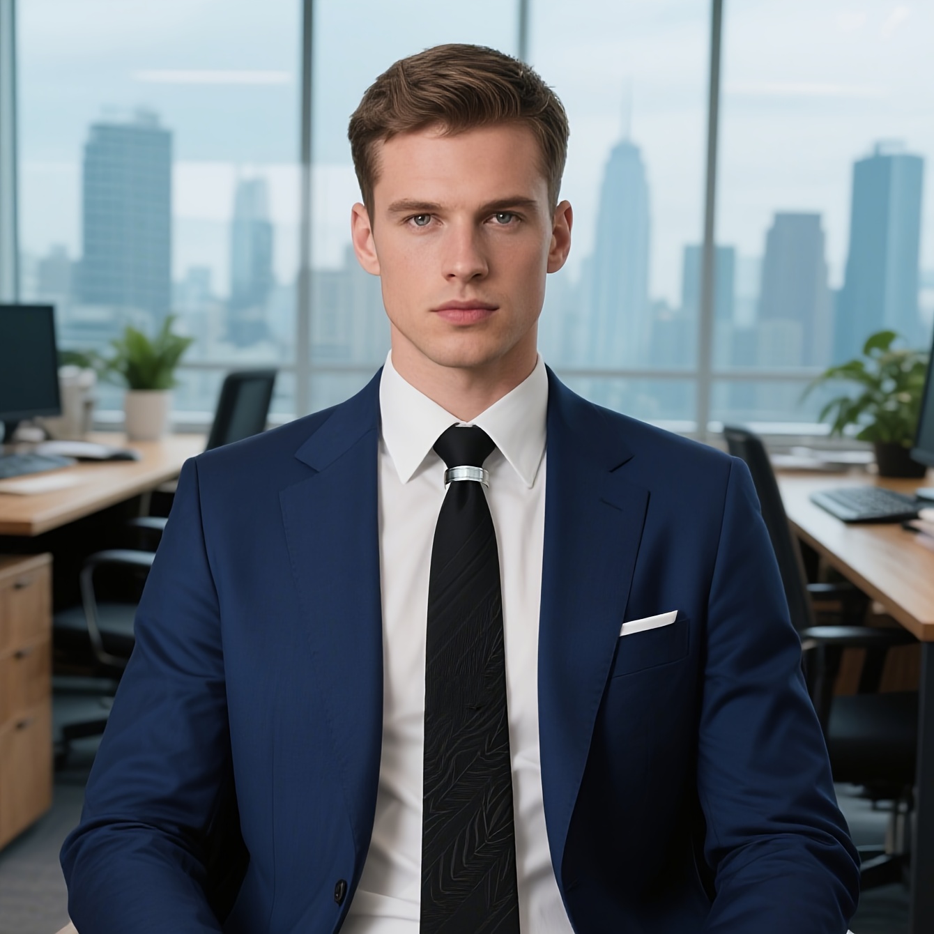 Minimalist Solid Color D-Buckle Tie Clip Set