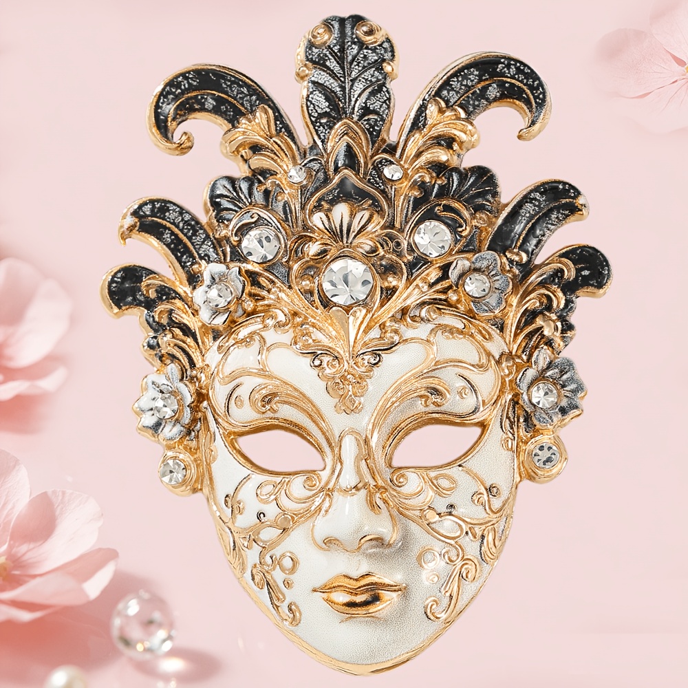 TEMU 1pc Solevdo Vintage Rhinestone-inlaid Venetian Mask Enamel Brooch, Masquerade Mask Pin, Suitable For Suits, Coats, Fashion Accessory Gift