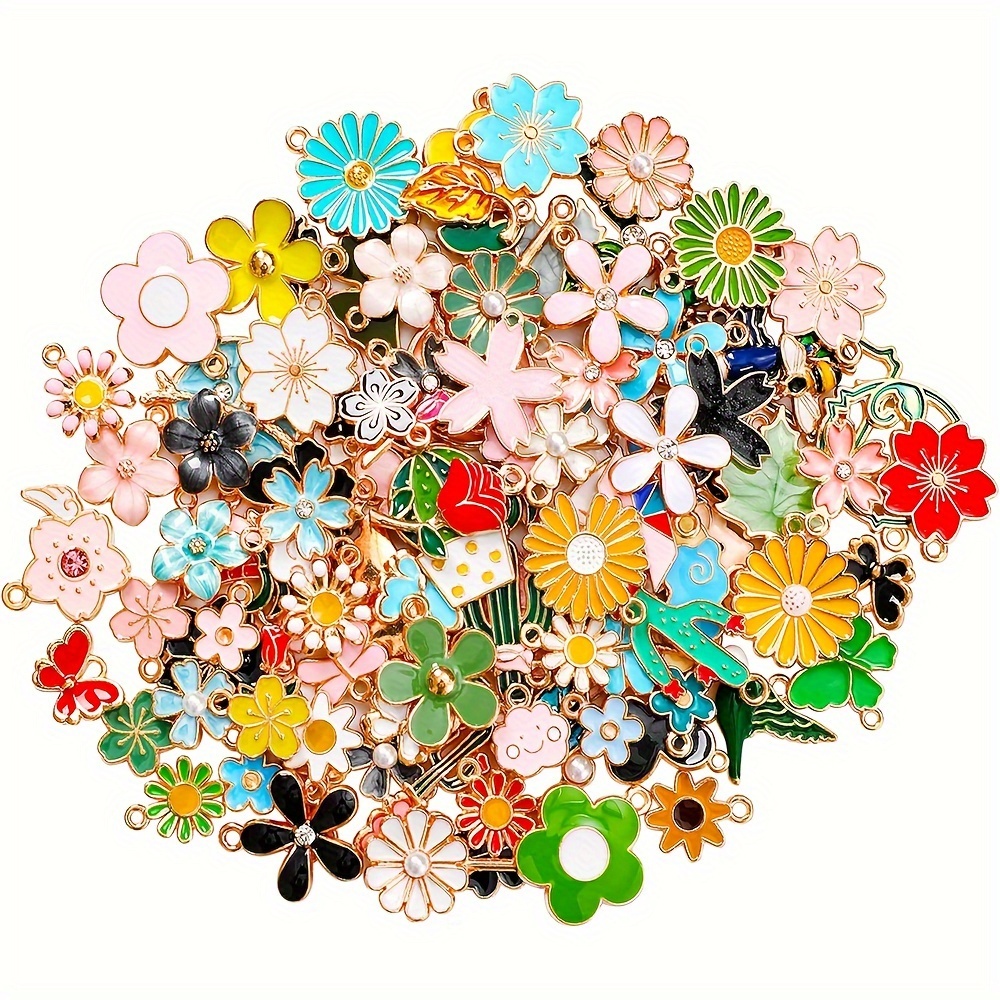 

floral Fantasy" 100-piece Spring & Summer Floral Charm Set - Enamel Flower Pendants For Diy Jewelry Making, Perfect For Necklaces, Bracelets, Earrings - Ideal Gift For Women And Moms