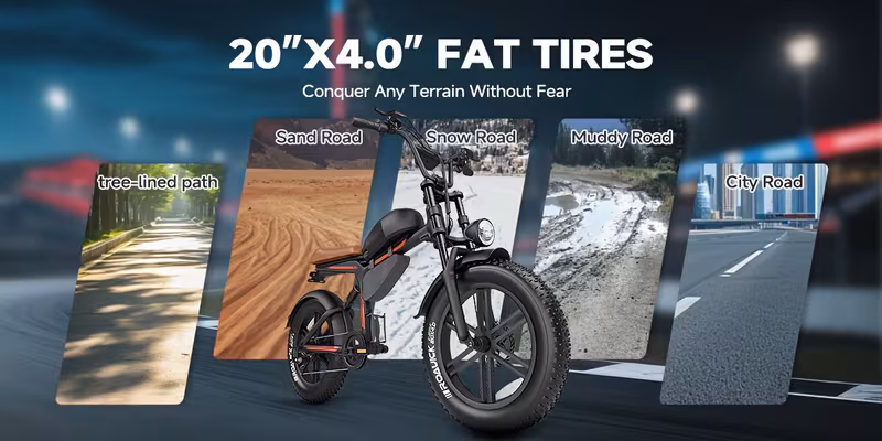 retro motorcycle style electric bike for 20 x4 0 tire 48v 18ah battery for 60 long range ideal for city commuting trail riding and leisure Product details 1