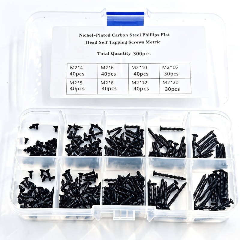 TEMU 300pcs M2 Series Screw Set, Sizes And Styles - Durable Metal Material, With Spiral Handle And ,with Convenient Storage Box