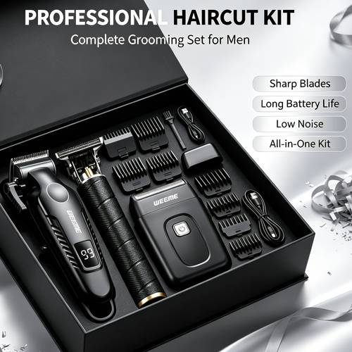 item picture 3pcs 1pc hair clippers for men professional beard trimmer kits sets with electric shaver cordless mens hair trimmer hair cutting machine for use rechargeable grooming clipper set with precision t blade