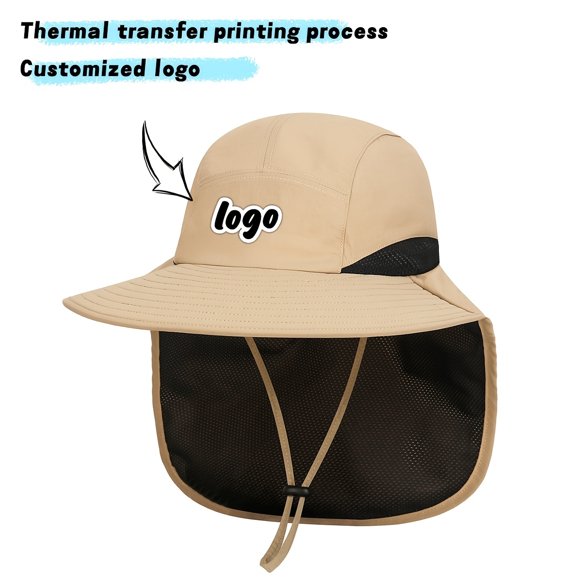 TEMU 1pc Customizable Printed Wide-brimmed Fisherman Hat For Outdoor Camping/hiking/fishing, Wearable Hat With Mesh Breathable Design And Adjustable