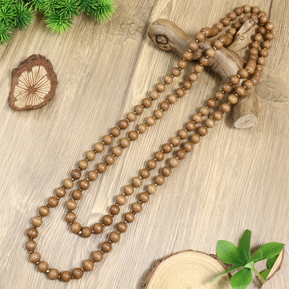 

1pc Bohemian Holiday Style Tribal Ethnic Style Ladies Fashion Long Beaded Necklace Coffee Color Round Extra Folding Wear Minimalist Personality Jewelry Beaded Decorative Accessories