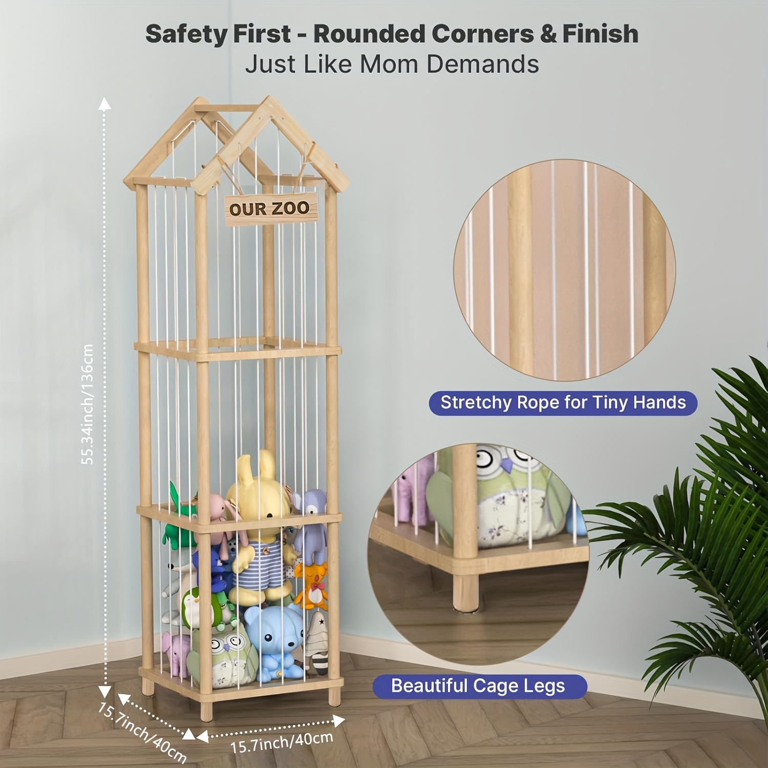 Image of Extra Large Capacity Plush Cage | Wood Stuffed Animal Zoo Storage, Laser Zoo Plaque Organizer, Gift For Nursery Playroom Decor, Yellow Manufactured Wood, Organizer For School, Kids Christmas Gifts