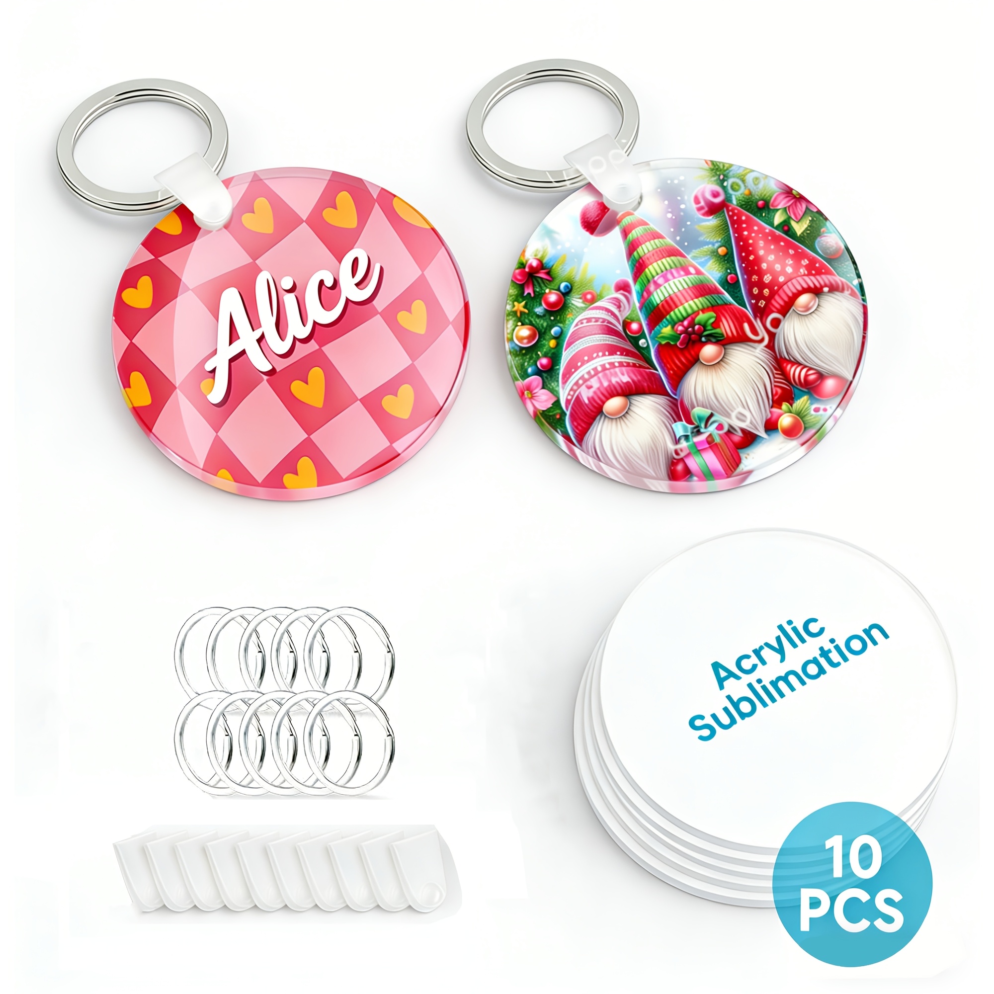 TEMU 10 Sublimation Acrylic Blank Sheets, Acrylic Keychain Blanks For Sublimation, Including 10 Fixing Clips And 10 Key Rings, For Heat Transfer