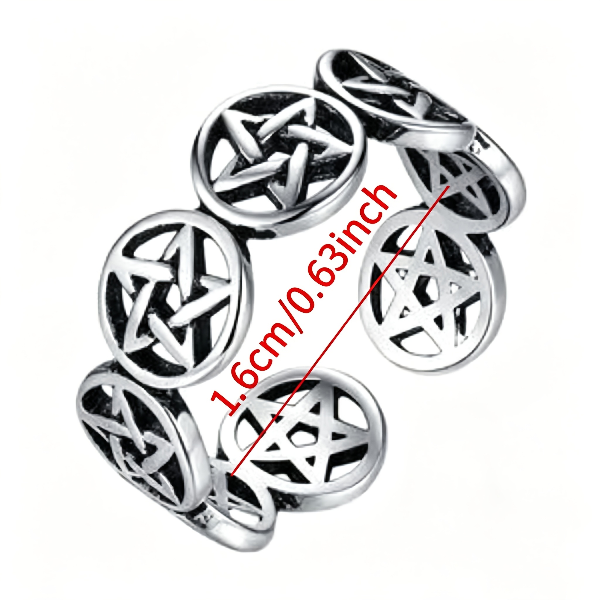 2pcs Gothic Pentagram Ring Set, Antique Silvery Oxidized Finish