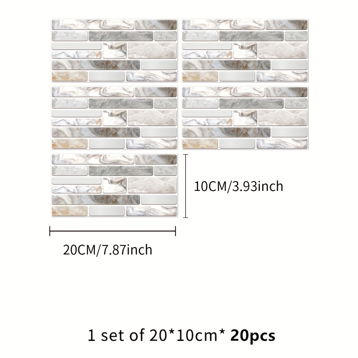 Image of 20pcs Of Tile Stickers, Retro Peel And Stick Vinyl Wall Decals, Self-adhesive, Waterproof, Removable Kitchen Bathroom Backsplash And Home Decoration, Easy To Clean
