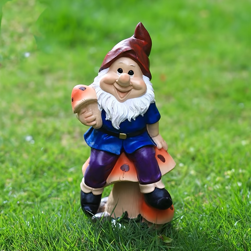 A Large Whimsical Gnome Sitting On A Mushroom Garden Statue - A Durable Resin Outdoor Decoration, Perfect For Halloween And Christmas, An Ideal Birthday Or Holiday Gift, A Tale Themed Yard Ornament