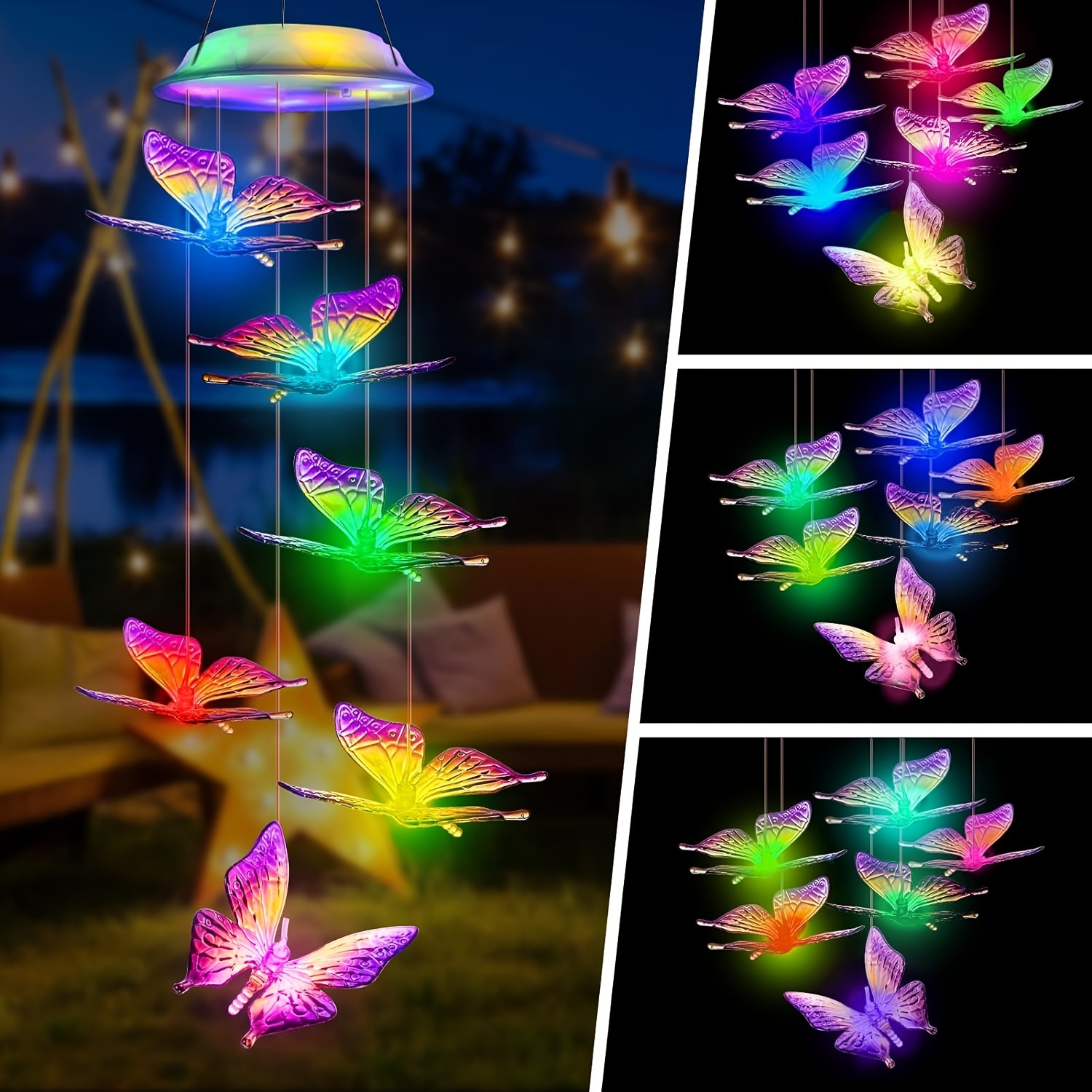 

Solar Butterfly Wind Chimes, Color Changing Solar Wind Chimes For Outside, Waterproof Solar Powered Wind Chime Outdoor, Solar Light Led Multi-color Light Cover, Mom Gifts For Mothers Day
