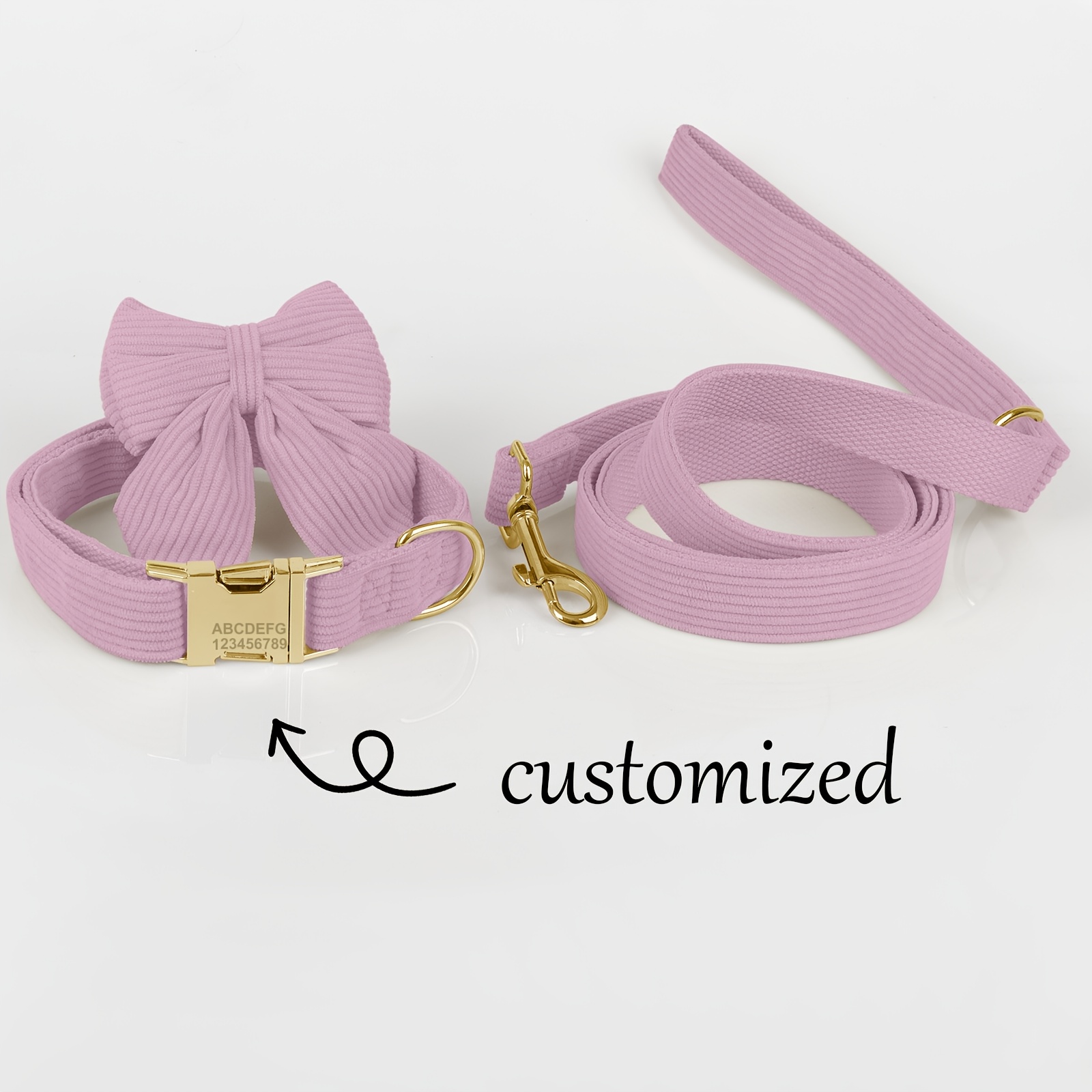 Personalized Velvet Dog Collar and Leash Set, 3pcs