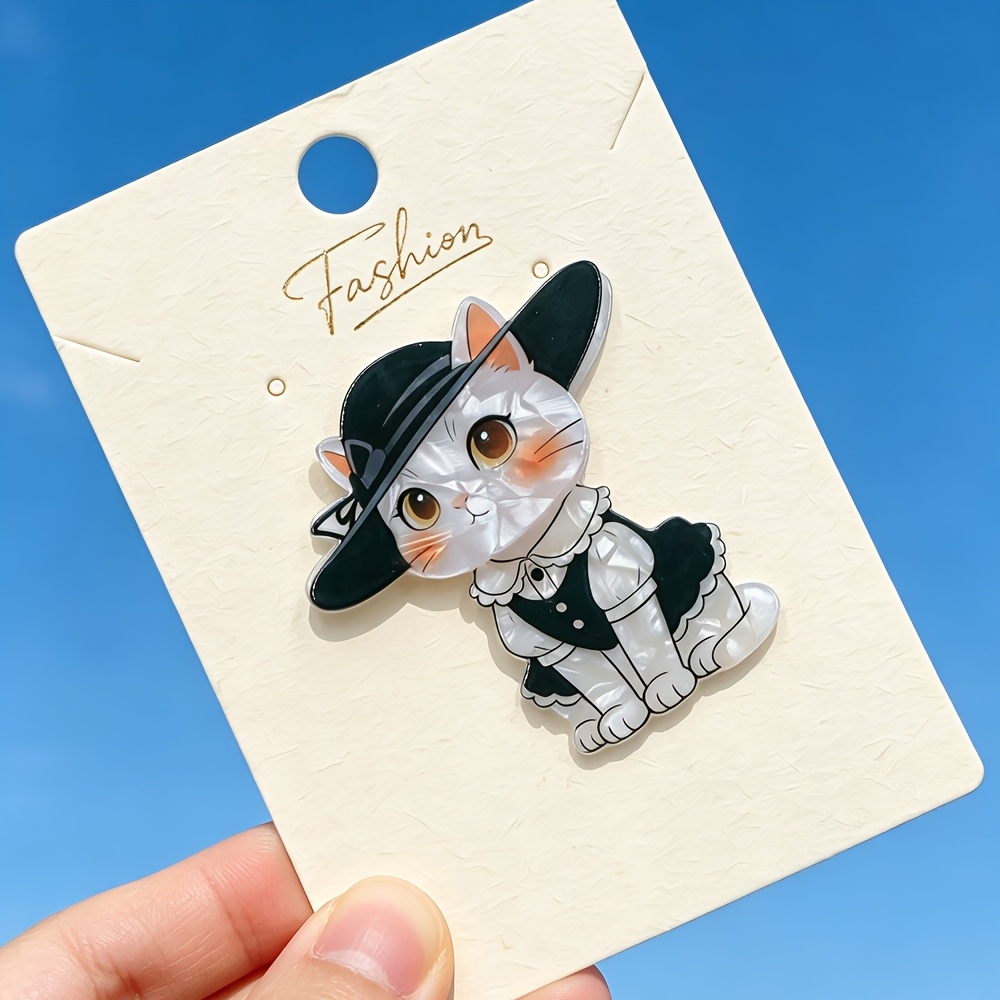 TEMU 1pc Acrylic Handmade Cute Kitten With Hat Brooch, High-definition Printing, Epoxy Resin Craft, Scratch-resistant Design