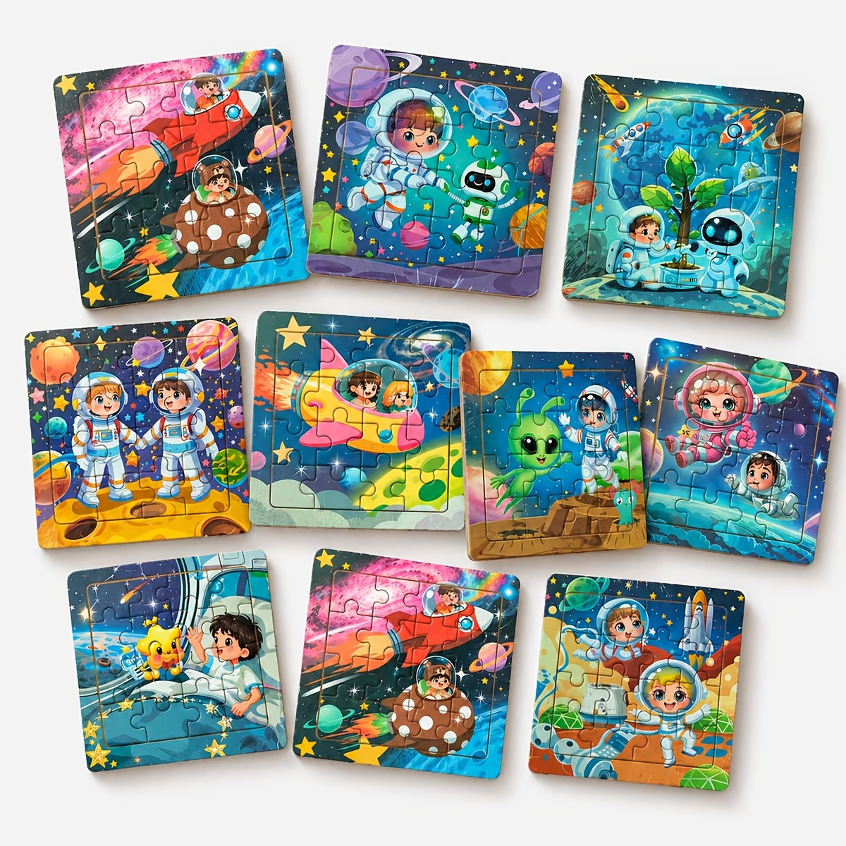 3 Pcs Random Pattern Outer Space Wooden Jigsaw Puzzles for Kids