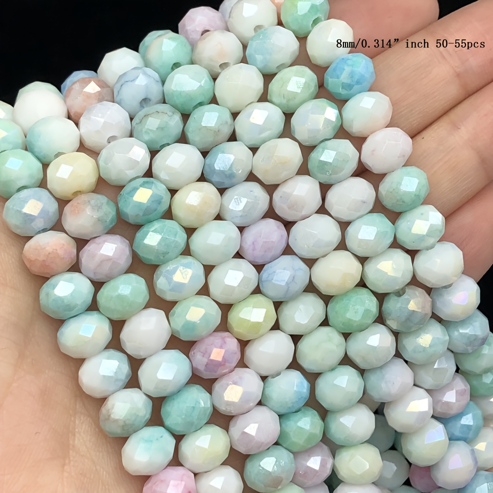 TEMU 8mm Ab Macaron Gradient Mint Green Summer Style Flat Beads Glass Beads Spacer Loose Beads For Jewelry Making Handmade Women's Necklace Jewelry