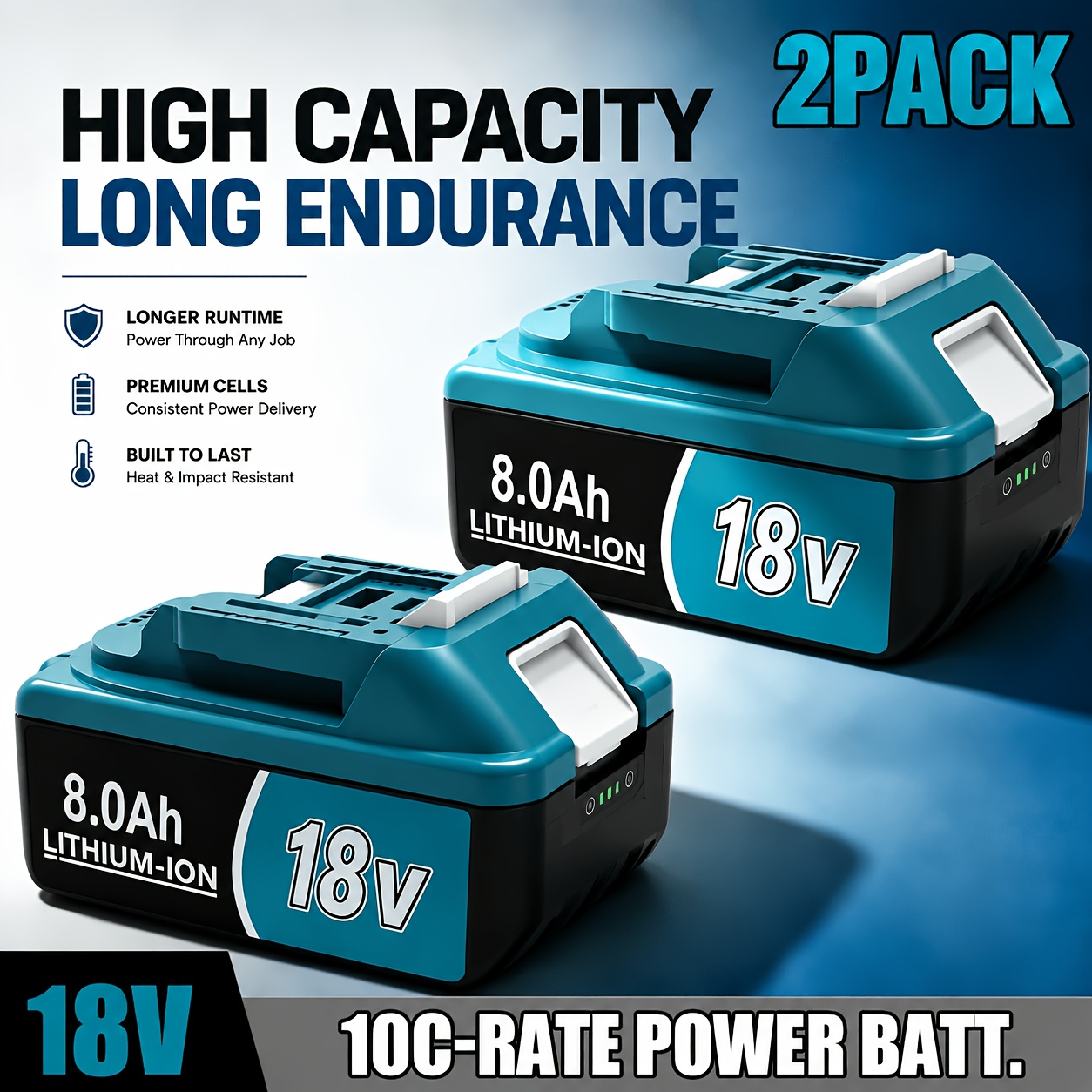 1/2/4 Pack 8.0ah 18v Lithium-ion Battery | Compatible With Bl1860, Bl1820, 1830b, 1840b, 1850b Power Tools, Built-in Led Display, Rechargeable