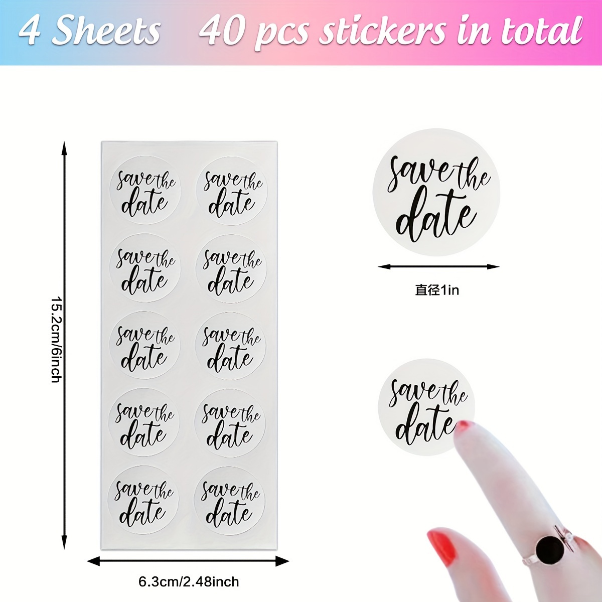 

40pcs Save Envelope Seal Sticker Party Invitation Label Sticker White Stickers Round Self Adhesive Labels For Wedding Birthday