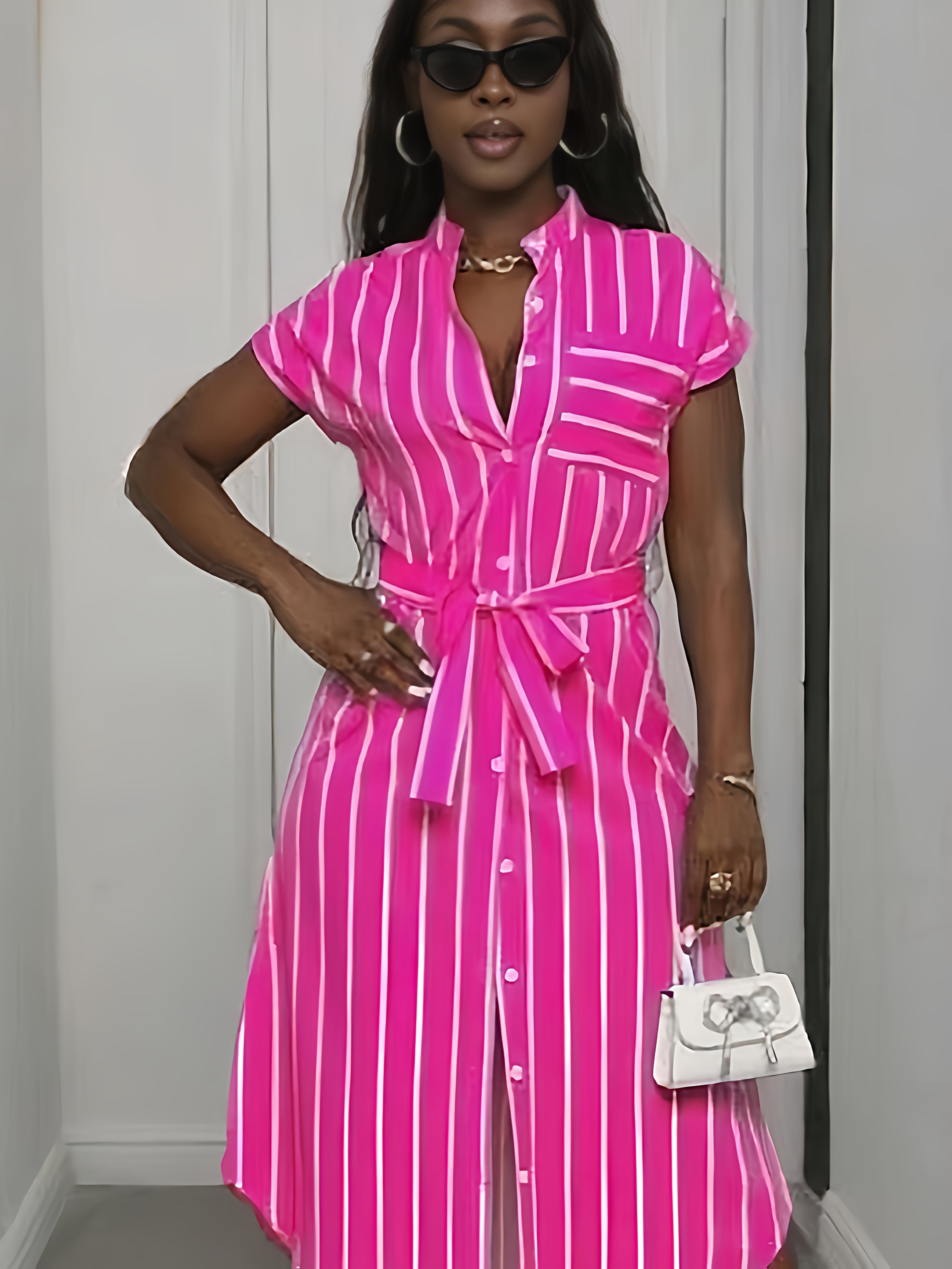 strapless open back dress Pink Striped Midi Dress by THML main image 0