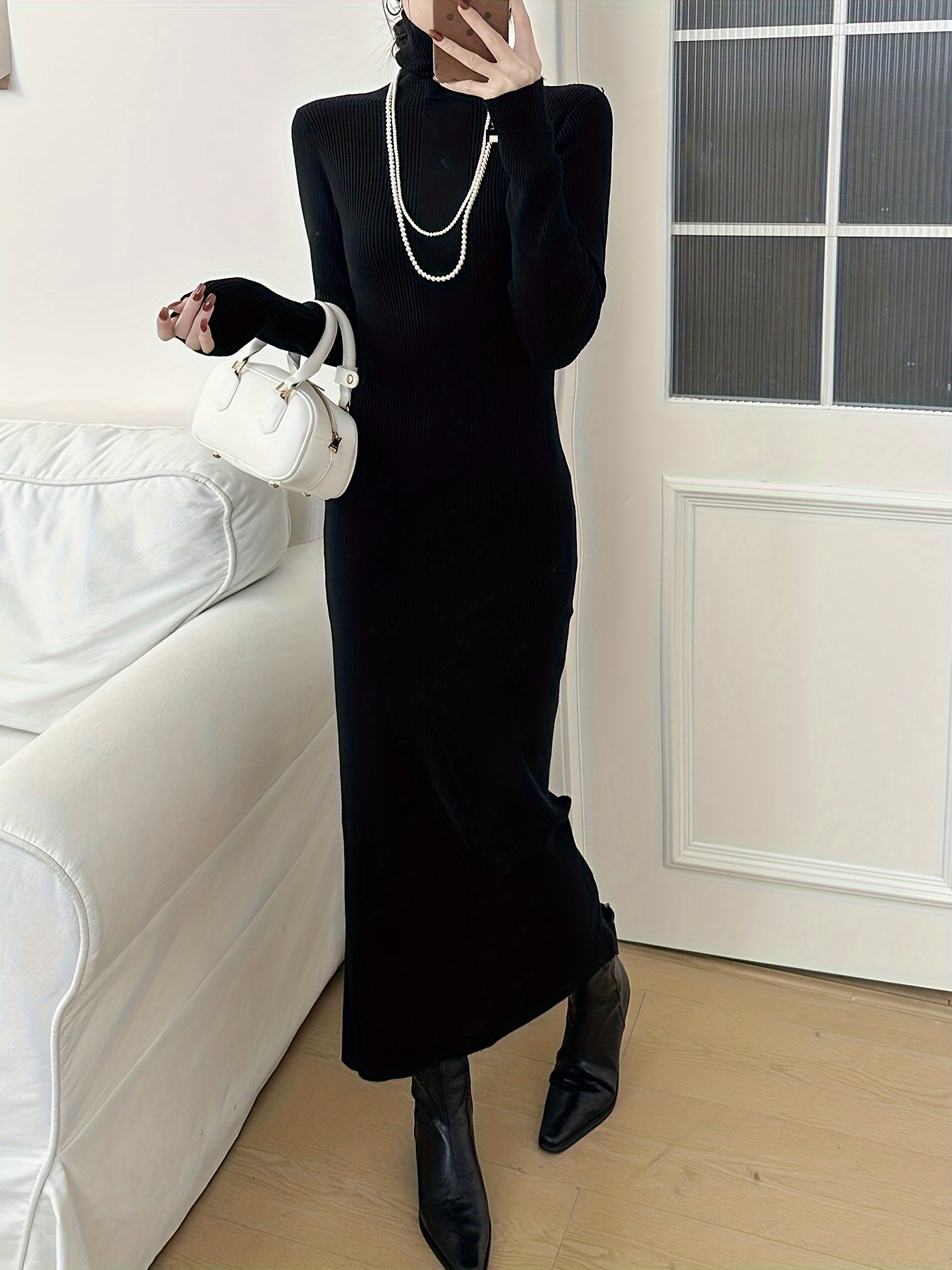 fitted lace wedding dress Eterne Long Sleeve Turtleneck Maxi Dress main image 0