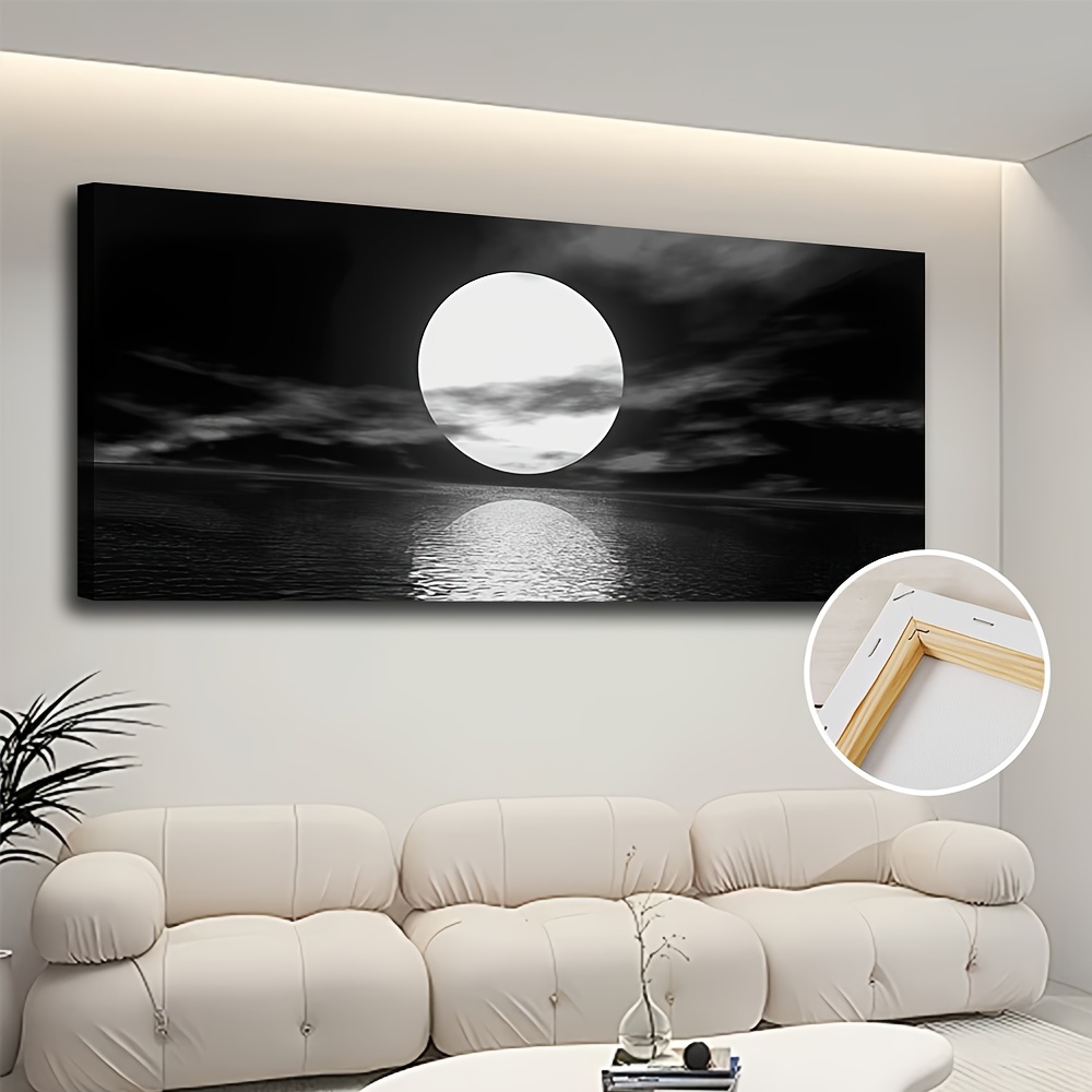 

1pc Framed Canvas Poster, Moon Night Scene Seascape Painting, Canvas Wall Art, Artwork Wall Painting For Gift, Bedroom, Office, Living Room, Cafe, Bar, Wall Decor, Home And Dormitory Decoration