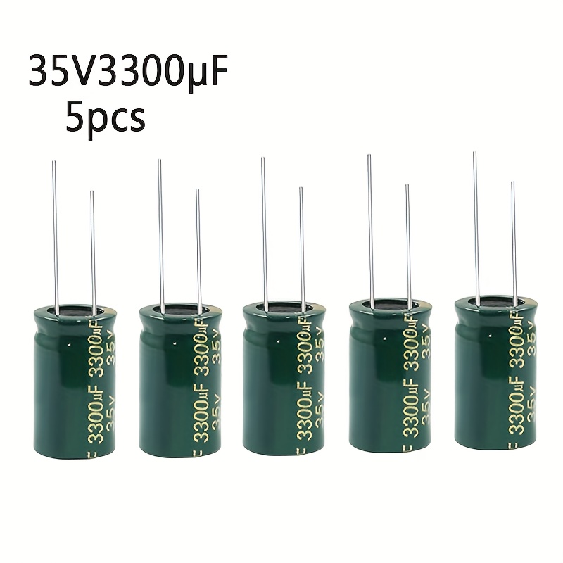 Image of 35v 3300uf Electrolytic Capacitor, 16x25mm Size, 5pcs, Circuit Building, Compact Capacitors, Stable Performance, Electronic Parts, Electronics Hobbyists