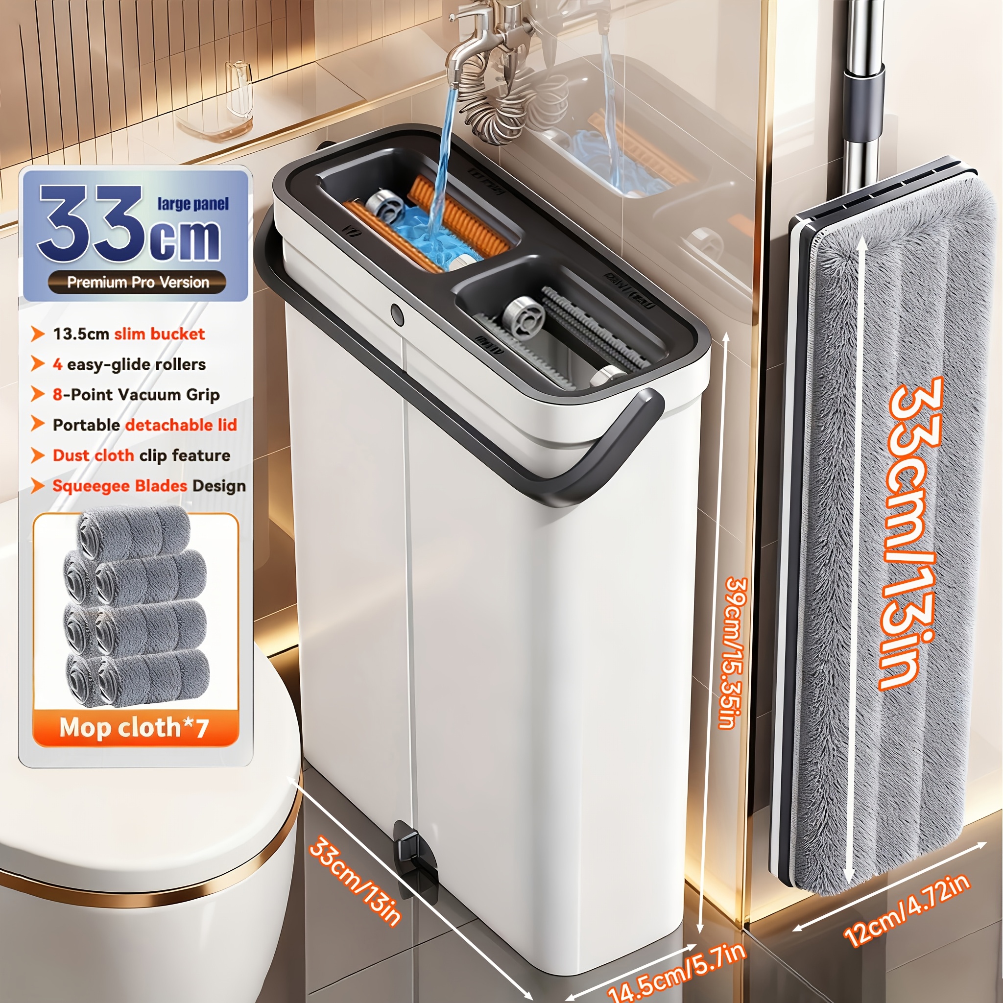 TEMU Joybos Balai Plat et Seau avec Essoreuse, Système de Seau avec 2 Tampons Réutilisables, Tampons de Balai en Microfibre pour le Nettoyage des