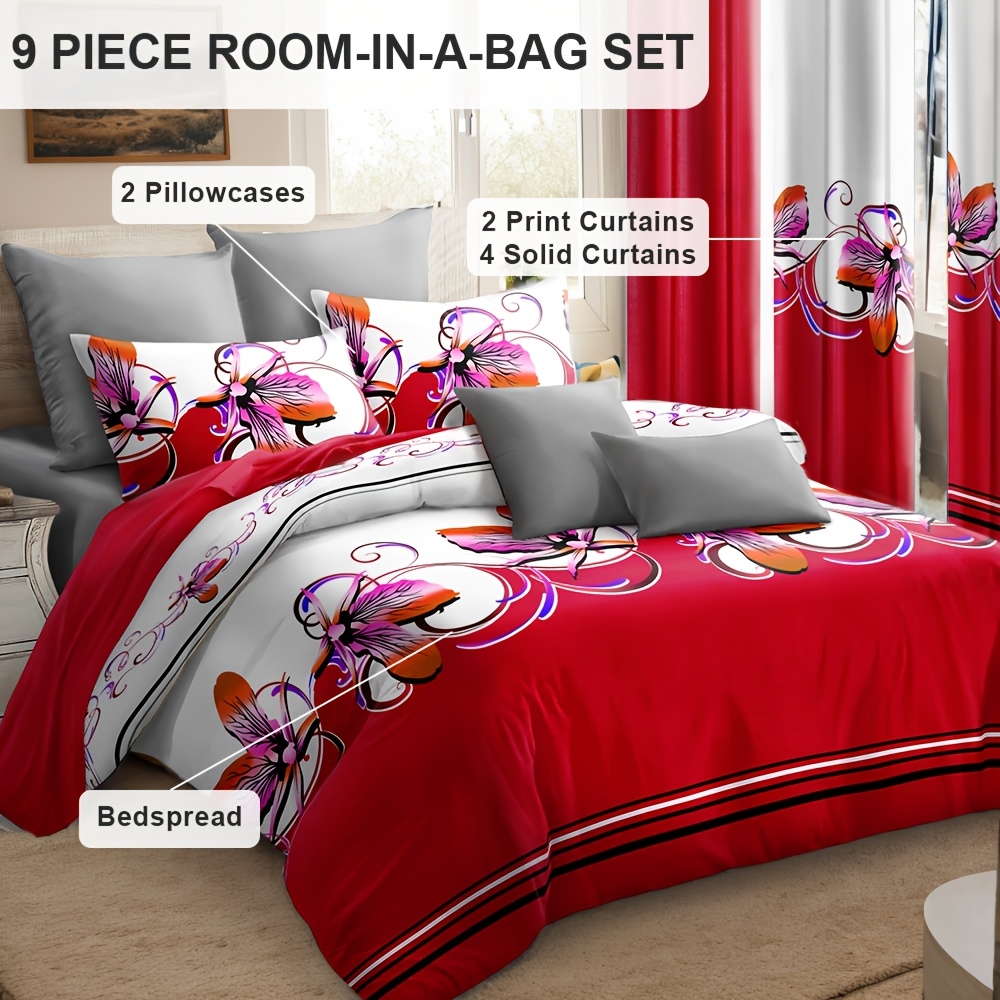 9 piezas en bolsa conjunto cortinas cobertor cama - Temu, image size:1000x1000