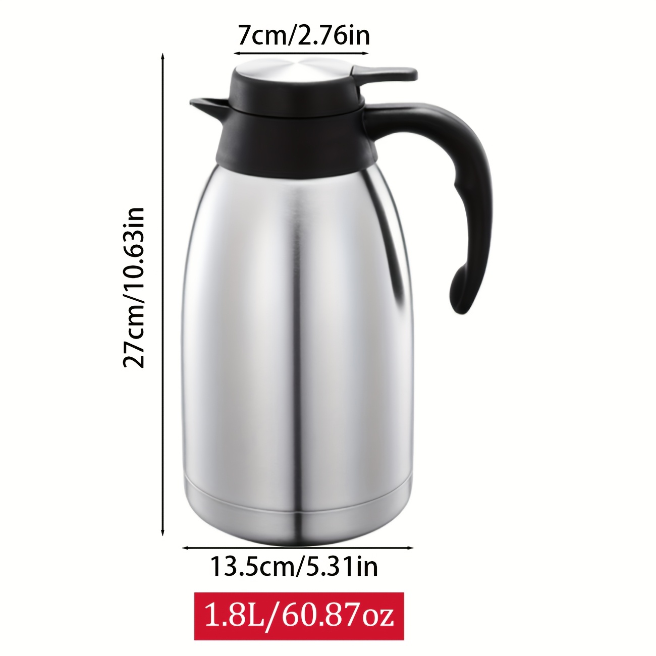 TEMU 1.5/2l Stainless Steel Vacuum Insulated , Vacuum, For Home And Office Use As A Coffee Pot/kettle/soy Milk Pot/tea Pot, Maintains Hot And Cold