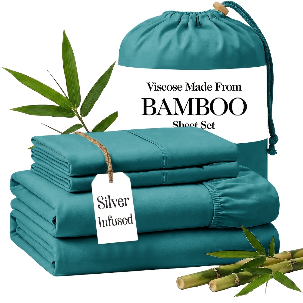 silver infused bamboo sheets luxury 3 4pcs cooling sheets ultra   set deep 17 pockets durable double stitching soft wrinkle free comfy   fits extra deep mattresses pillowcases flat sheet and fitted sheet
