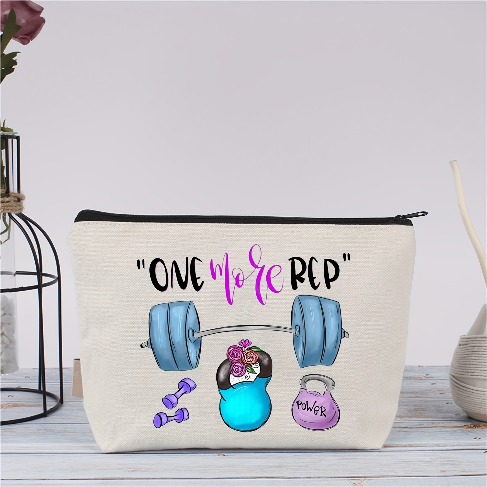 

Chic ' Rep' Canvas Makeup Bag For Women - Ideal Gym Gift, Fitness Lover Essential With Dumbbell & , Non-waterproof, - Female Friends & Sisters, Gym Accessories