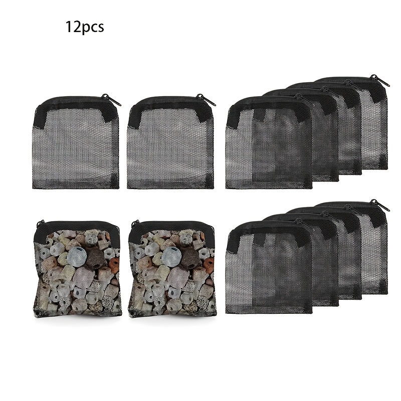 TEMU 12pcs Aquarium Filter Media Bags Mesh & Plastic Zipper Suitable For Activated Carbon, Filter Stones, Ceramic Rings - Fish Filter Media Holders