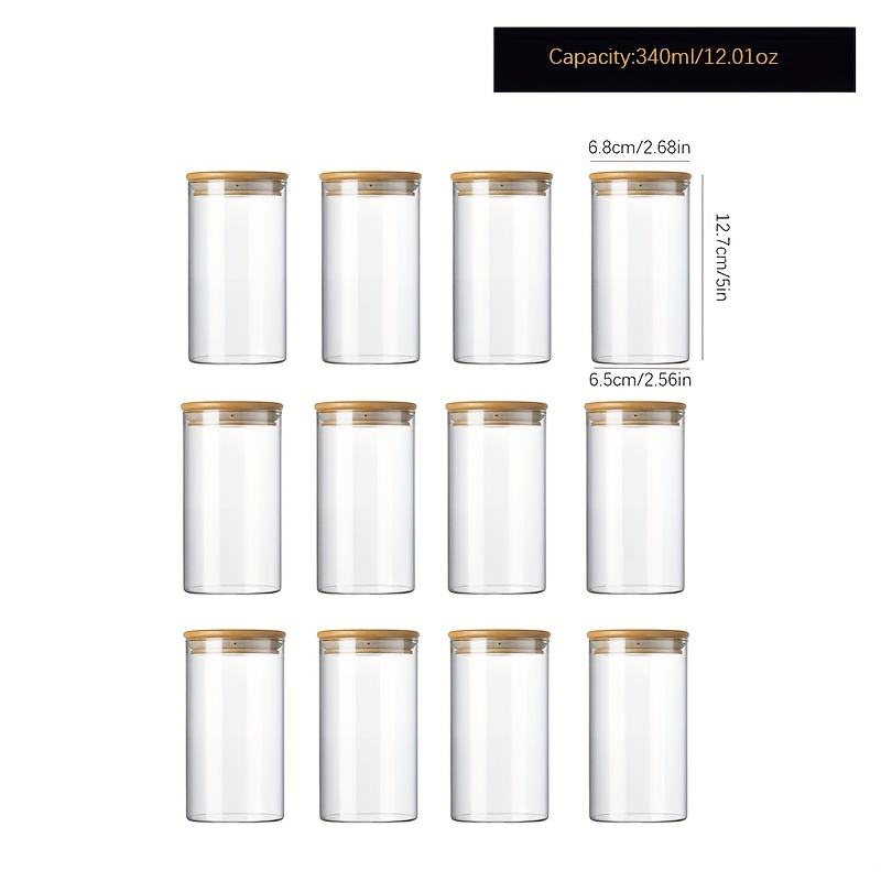 E-shop -Pack 210ml/280ml/340ml Runde Transparente Bambusdeckel Hoch Borosilikatglas Sortierte Kaffeebohnen Teebehälter Glas Versiegelte Dose