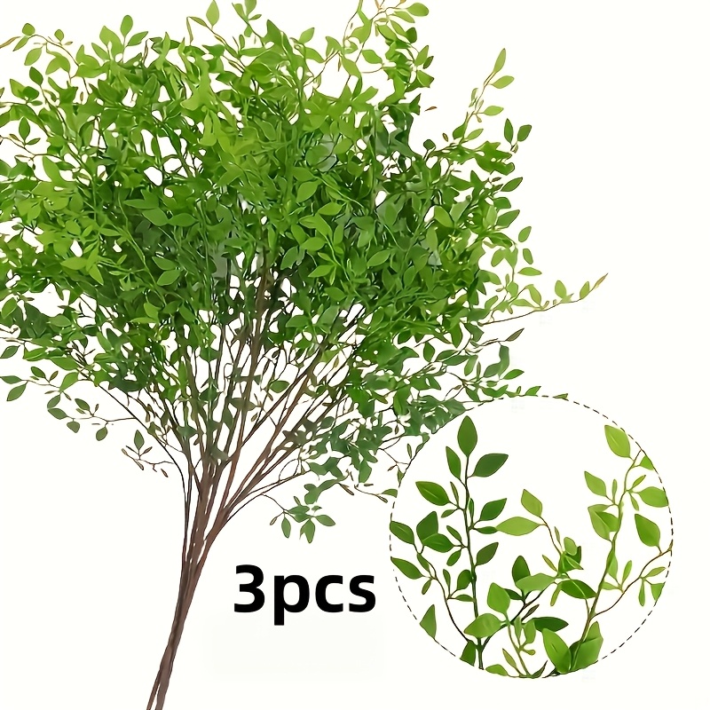 Image of 3pcs Evergreen Branches - Real Touch Long Leaf Stems, Ideal For Wedding, Engagement, Christmas, Hanukkah, Thanksgiving, Valentine's Day, Mother's Day Decor - No Container Needed, Electricity-free