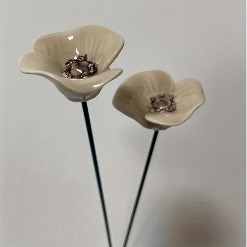 Image of 2pcs Ceramic Artificial Flower Bouquet - Handmade Porcelain Flowers, Fade-resistant For Home Decor, Diy Craft Kit, Perfect For All Room Types And Special Occasions, Floral Arrangement Accessories
