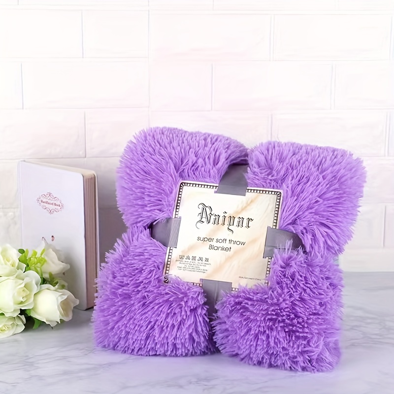 1pc Luxurious Purple Shaggy Double-Layer Blanket, French Style Soft Fleece  Throw, Cozy Plush Sofa Cover