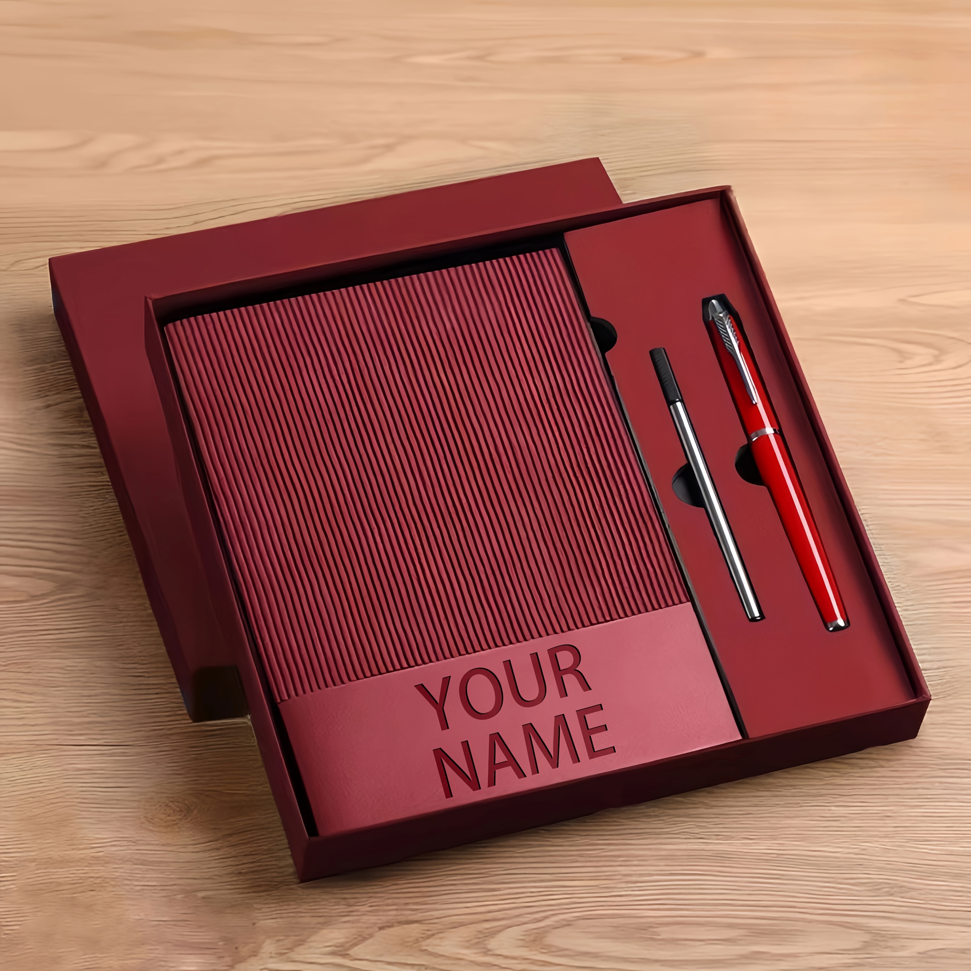 TEMU Customizable Text Gift Set A5 Notebook, Gift Box With Fashionable Metal Round Ballpoint Pen And Replacement Refills, Family, , Teachers